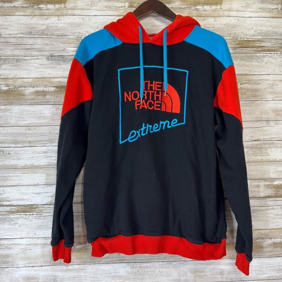 THE NORTH FACE Extreme Pullover Hoodie Black In Tnf Black/ Fiery Red/ Blue Small - Picture 1 of 11